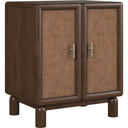 Verge Door Nightstand by A.R.T. Furniture in handcrated walnut. Made from poplar solids, flat cut walnut veneers in a traditional style.
