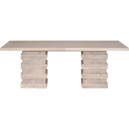 Plaza Dining Table by Essentials For Living in natural gray acacia. Made from solid acacia wood, acacia veneer, mdf, solid rubberwood, metal in a modern style.
