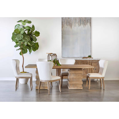 Plaza Dining Table by Essentials For Living in natural gray acacia. Made from solid acacia wood, acacia veneer, mdf, solid rubberwood, metal in a modern style.
