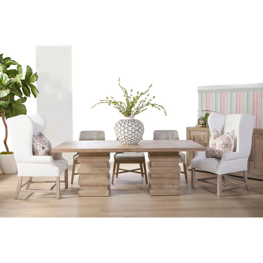 Plaza Dining Table by Essentials For Living in natural gray acacia. Made from solid acacia wood, acacia veneer, mdf, solid rubberwood, metal in a modern style.