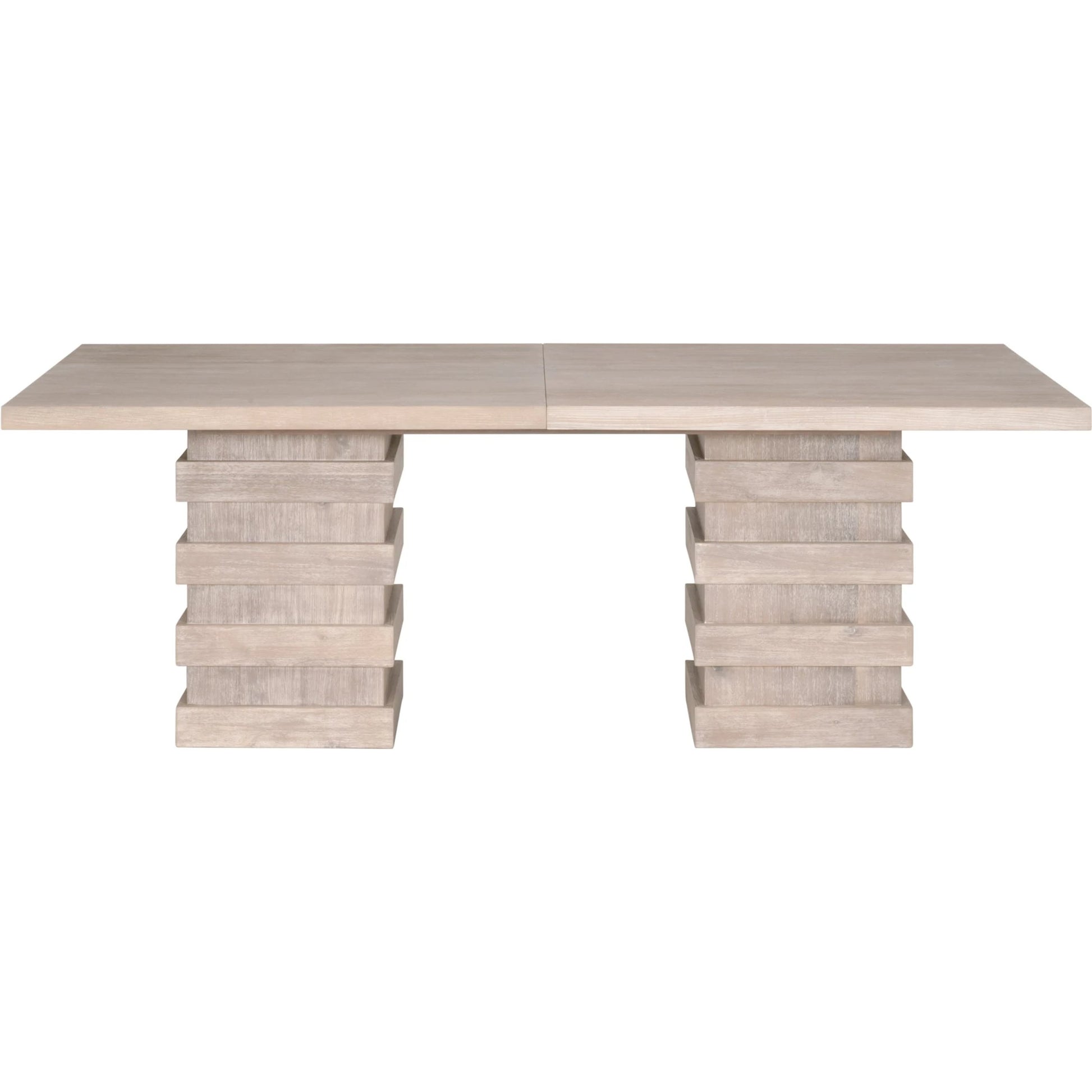 Plaza Dining Table by Essentials For Living in natural gray acacia. Made from solid acacia wood, acacia veneer, mdf, solid rubberwood, metal in a modern style.