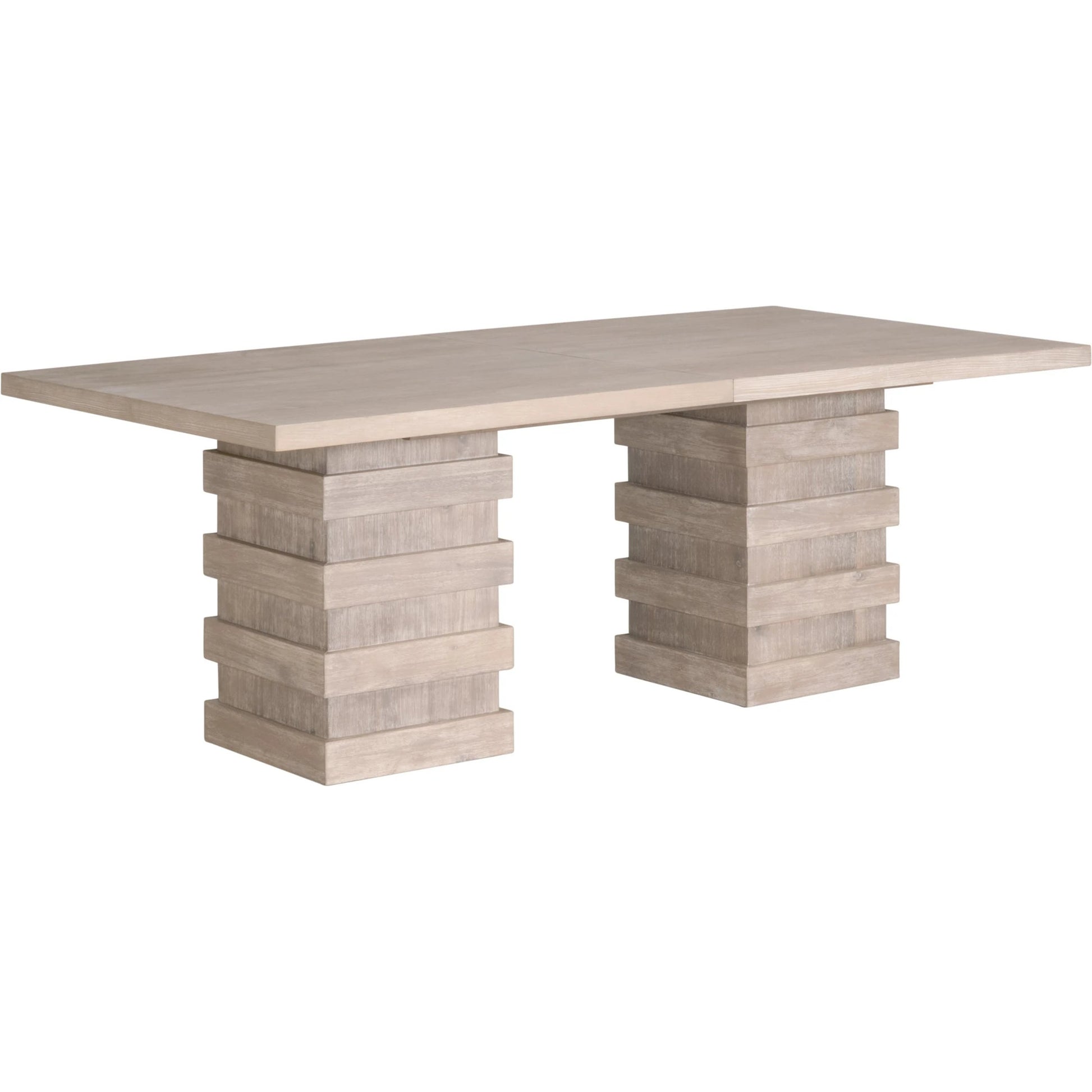 Plaza Dining Table by Essentials For Living in natural gray acacia. Made from solid acacia wood, acacia veneer, mdf, solid rubberwood, metal in a modern style.