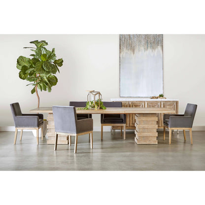 Plaza Dining Table by Essentials For Living in natural gray acacia. Made from solid acacia wood, acacia veneer, mdf, solid rubberwood, metal in a modern style.