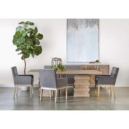 Plaza Dining Table by Essentials For Living in natural gray acacia. Made from solid acacia wood, acacia veneer, mdf, solid rubberwood, metal in a modern style.