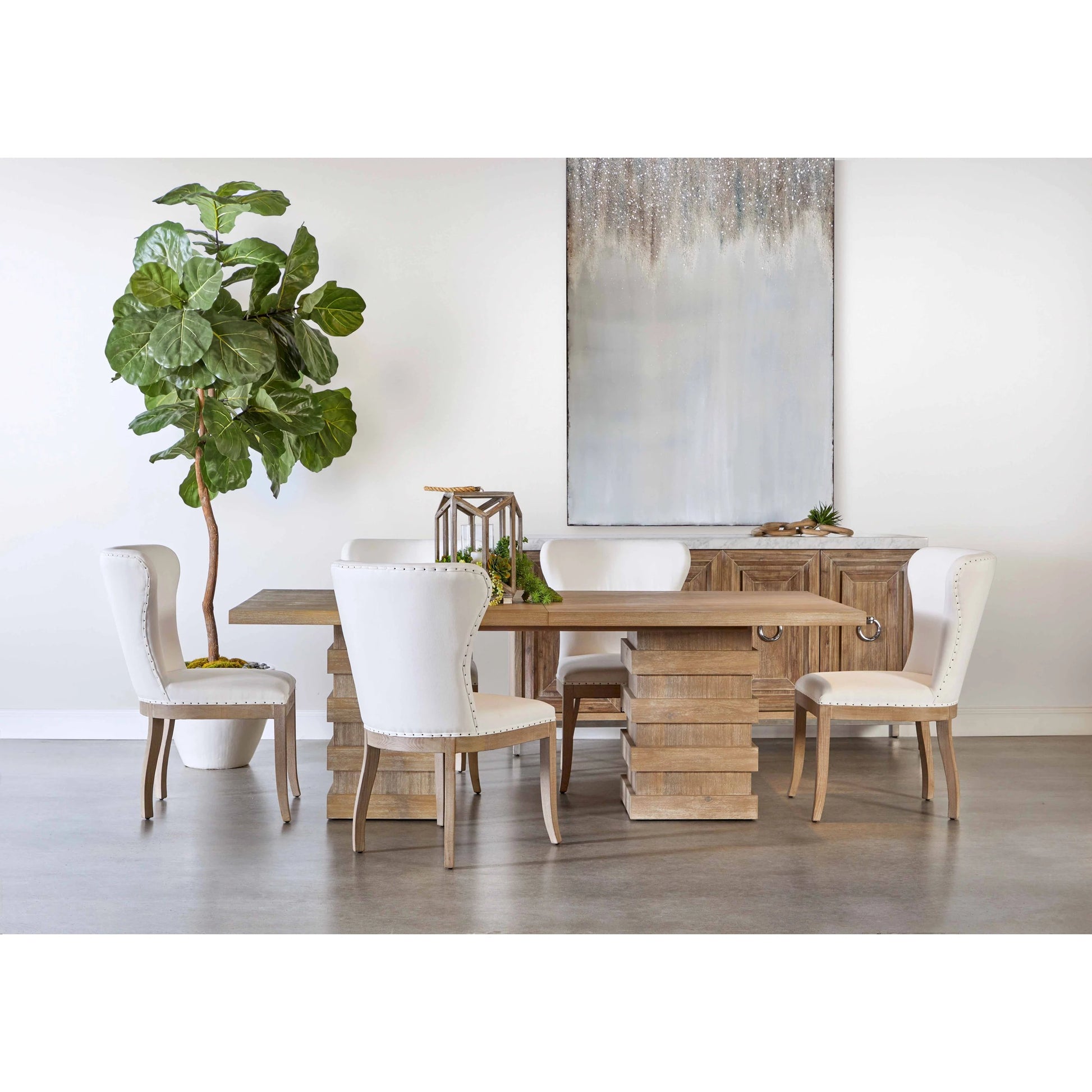 Plaza Dining Table by Essentials For Living in natural gray acacia. Made from solid acacia wood, acacia veneer, mdf, solid rubberwood, metal in a modern style.