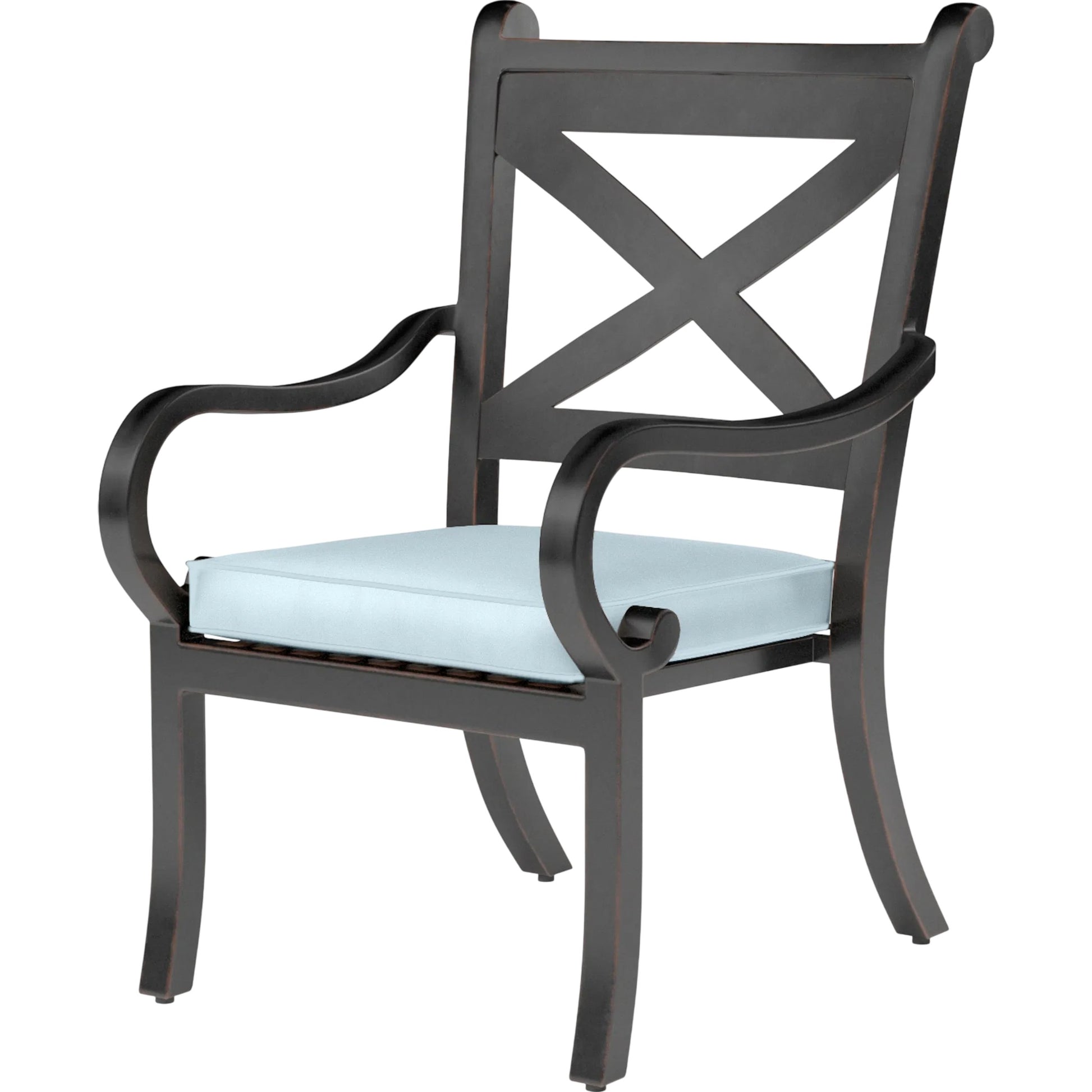 Monterey Outdoor Dining Chair by Sunset West in browns. Made from aluminum in a traditional style.