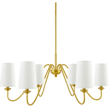 Paloma Chandelier by Livabliss in fixture: gold; shade: white; cord: black and plated, electroplated. Made from iron, linen, polyester in a modern style.