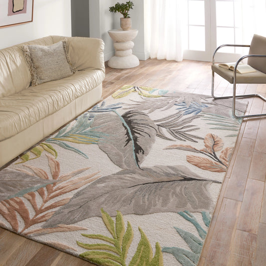 Palmas PLM01 Rug by Jaipur Living in gray, green. Made from 65% viscose 35% wool in a unique style.