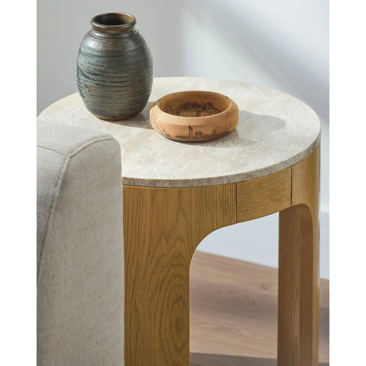 Planar End Table by Surya in natural, cream. Made from marble, oak veneer, plywood in a transitional style.
