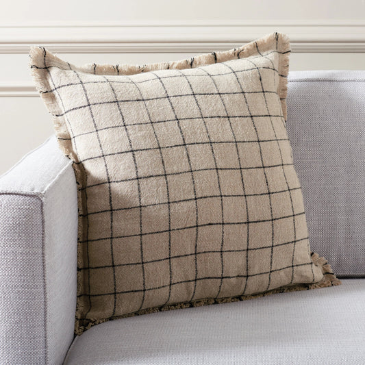 Driftwood Pillow by HedgeApple Essentials in natural, black. Made from linen, zipper, 100% virgin quality vacuum packed filler in a cottage & farmhouse style.