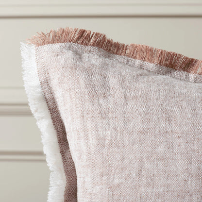 Grand Pillow by HedgeApple Essentials in blush, white. Made from linen, zipper, 100% virgin quality vacuum packed filler in a modern style.