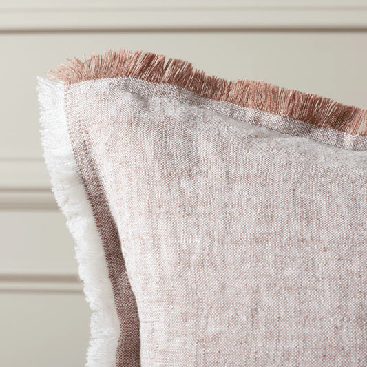 Grand Pillow by HedgeApple Essentials in blush, white. Made from linen, zipper, 100% virgin quality vacuum packed filler in a modern style.
