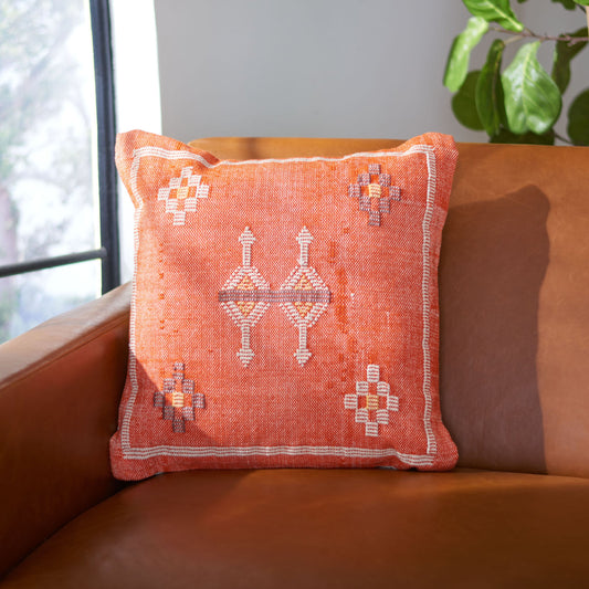 Grove Pillow by HedgeApple Essentials in orange. Made from cotton, cotton canvas back, polyester fill in a eclectic & global style.