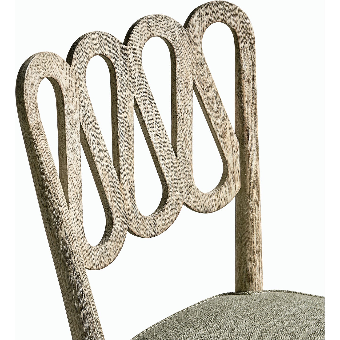 005 SI-2186345 | Closeup | Ampney Side Chair (Set of 2) by Jonathan Charles in light brown and washed grey oak. Made from oak, foam, fabric in a traditional style.