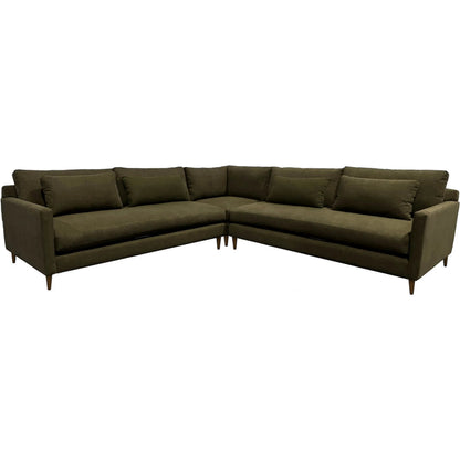 Gemma Corner Sectional by LH Imports in green, pine and walnut brown. Made from hemlock, alder, plywood, feather, polyester, foam, polyester fiber in a unique style.