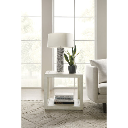 Cascade Side Table by Hooker Furniture in pebble beach. Made from burlap, metal inlay in a cottage & farmhouse style.