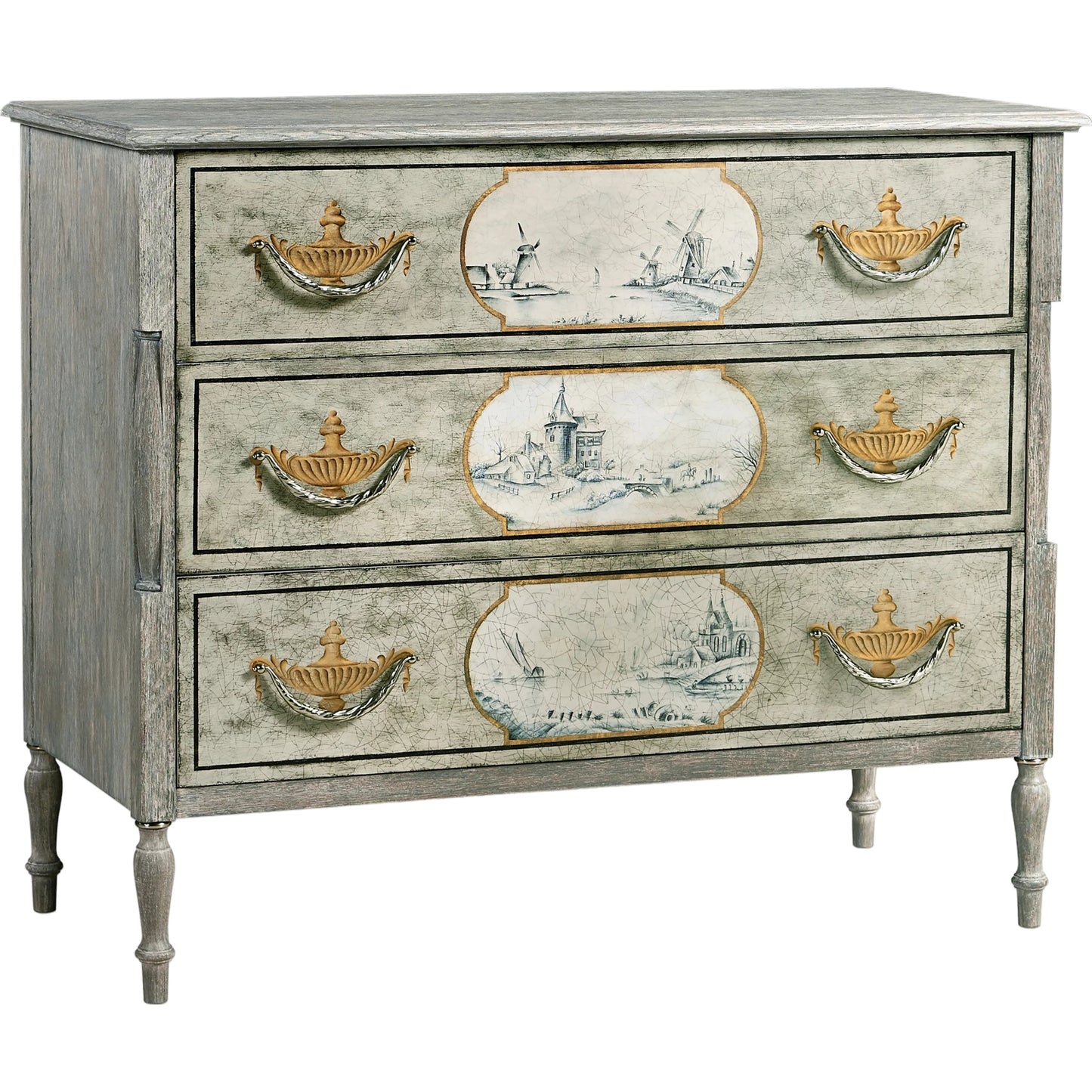 001 SI-2186338 | Primary Silo | Morningside Chest of Drawers by Jonathan Charles in blue and chipped blue oak. Made from solid oak, flat cut oak veneers, canvas, metal in a modern style.