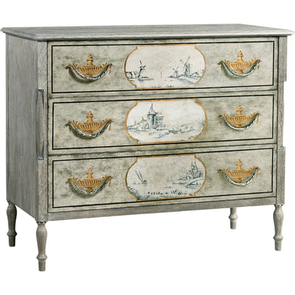 Morningside Chest of Drawers by Jonathan Charles in blue and chipped blue oak. Made from solid oak, flat cut oak veneers, canvas, metal in a modern style.