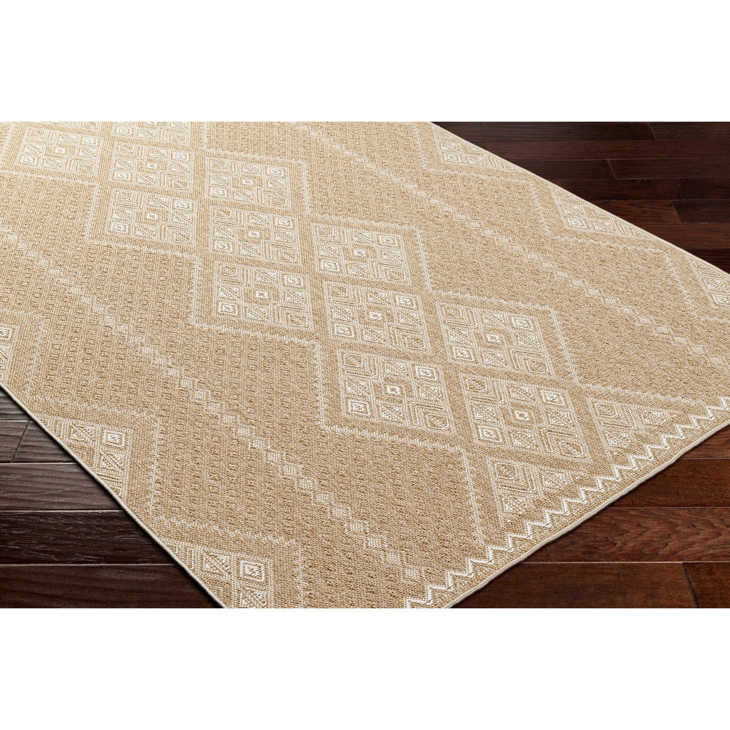 002 SI-2052554,SI-2052555,SI-2052556,SI-2052557,SI-2052559 | Closeup | Pismo Beach PMB-2314 Indoor/Outdoor Rug by Livabliss in tan, white. Made from face: 100% polypropylene, warp: 100% polypropylene in a unique style.