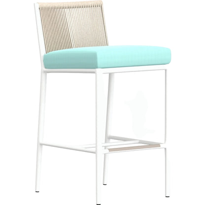 Sabbia Outdoor Counterstool by Sunset West in white. Made from olefin rope in a coastal style.