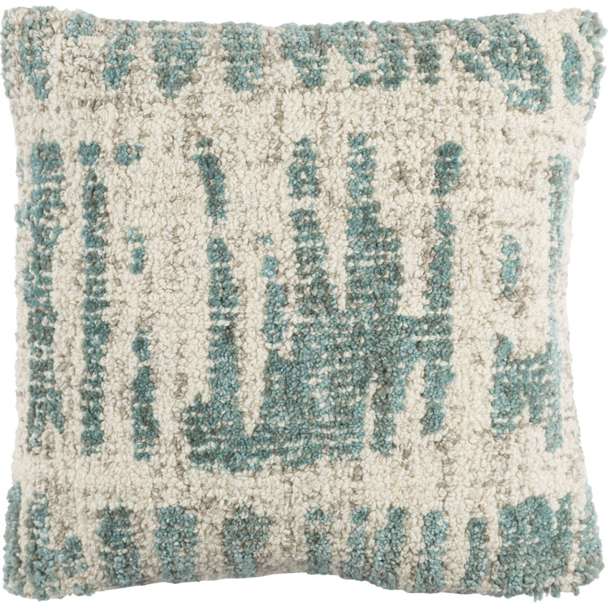Primal Pillow - 16902 by Surya in green, teal. Made from front: 60% wool, 40% viscose, back: 75% wool, 25% viscose in a eclectic & global style.