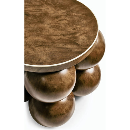 Orb Round Accent Table by Jonathan Charles in brown and medium brown mahogany. Made from mahogany veneers, faux bone in a modern style.