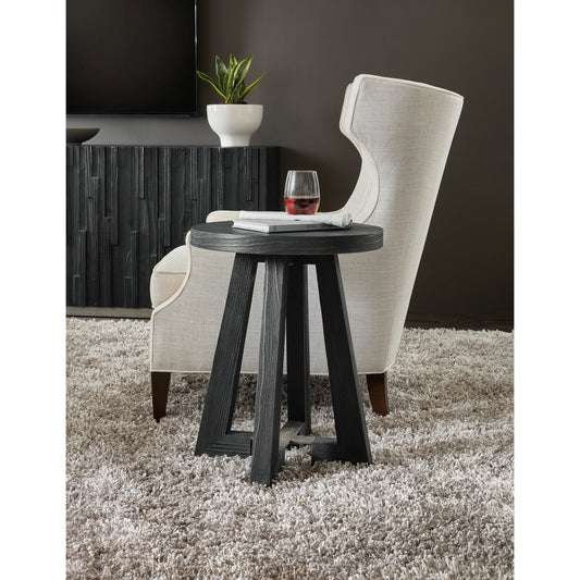 Chapman Shou Sugi Ban Side Table by Hooker Furniture in charred black. Made from pine veneers, metal in a modern style.