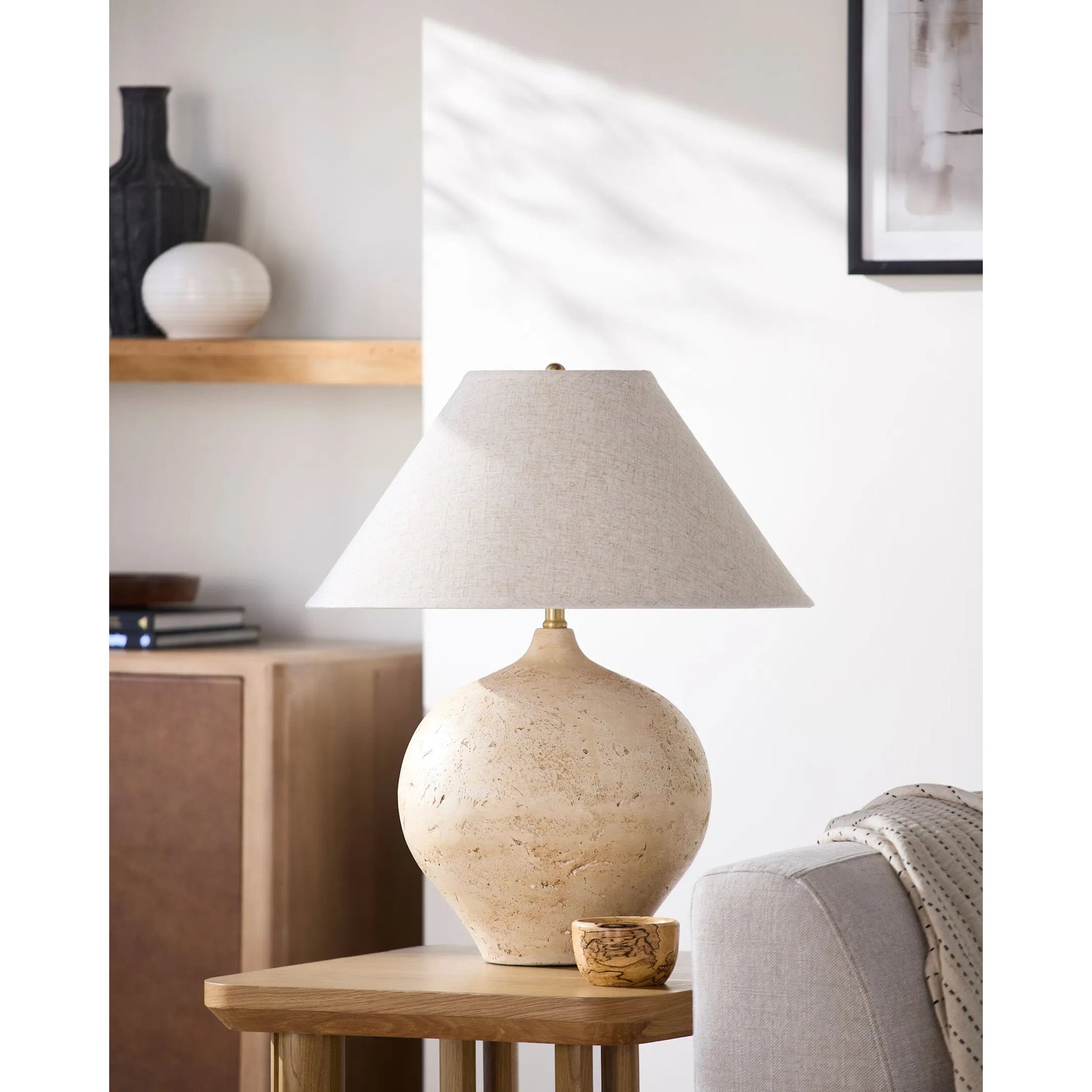 Pomarico Accent Table Lamp by Surya. Made from cement, linen, plastic in a transitional style.