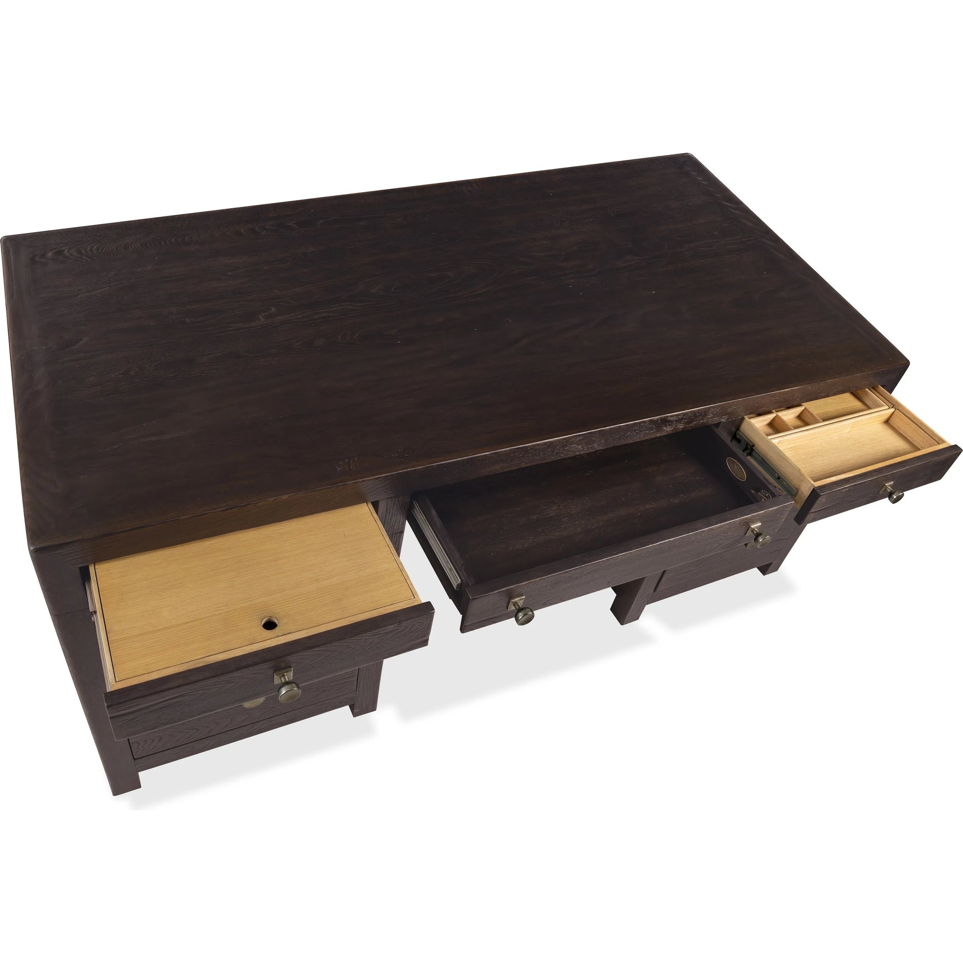 Driftwood Executive Desk by Hooker Furniture. Made from oak solids, oak veneers in a transitional style.