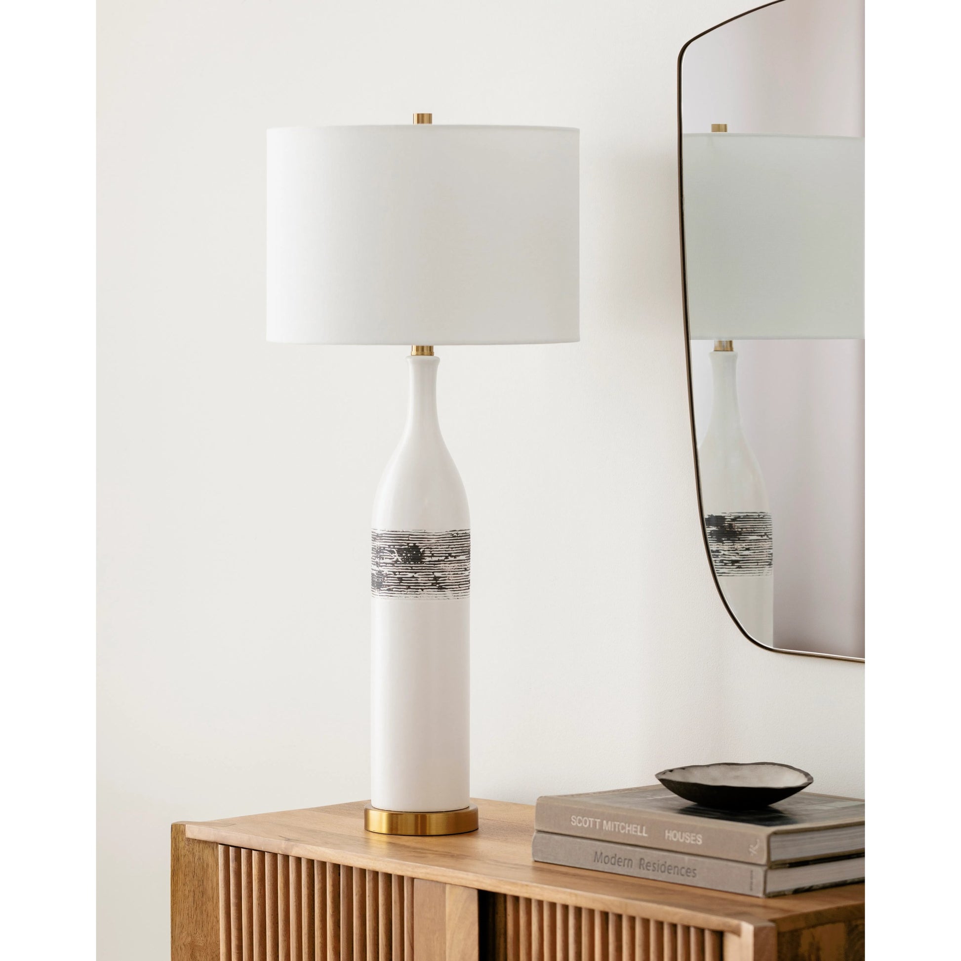 Piedmont Accent Table Lamp - 524551 by Surya in white. Made from ceramic, linen, iron in a modern style.