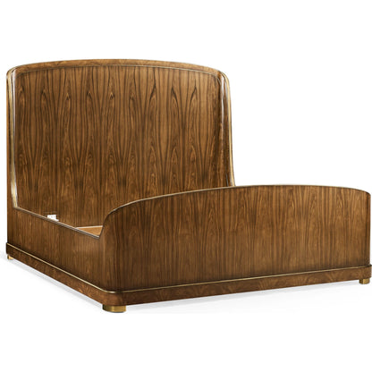 Viceroy Panel Bed by Jonathan Charles in brown and santos brown, antique brass. Made from mahogany, cerejeira veneers, santos rosewood crown veneers, brass in a traditional style.