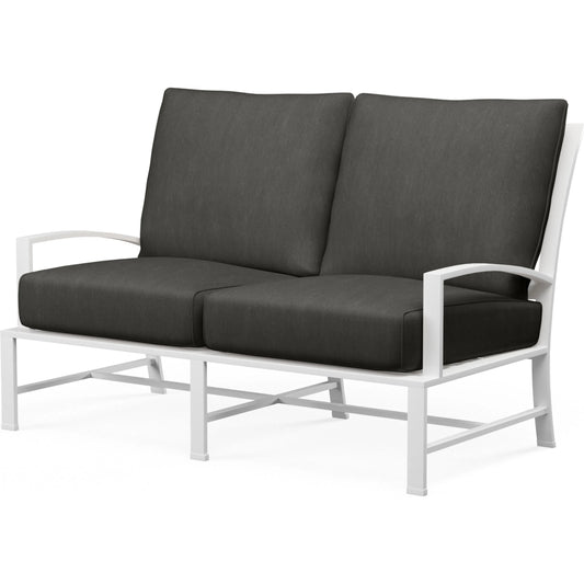 Bristol Outdoor Loveseat in Canvas Flax w/ Self Welt by Sunset West. Made from aluminum in a modern style.