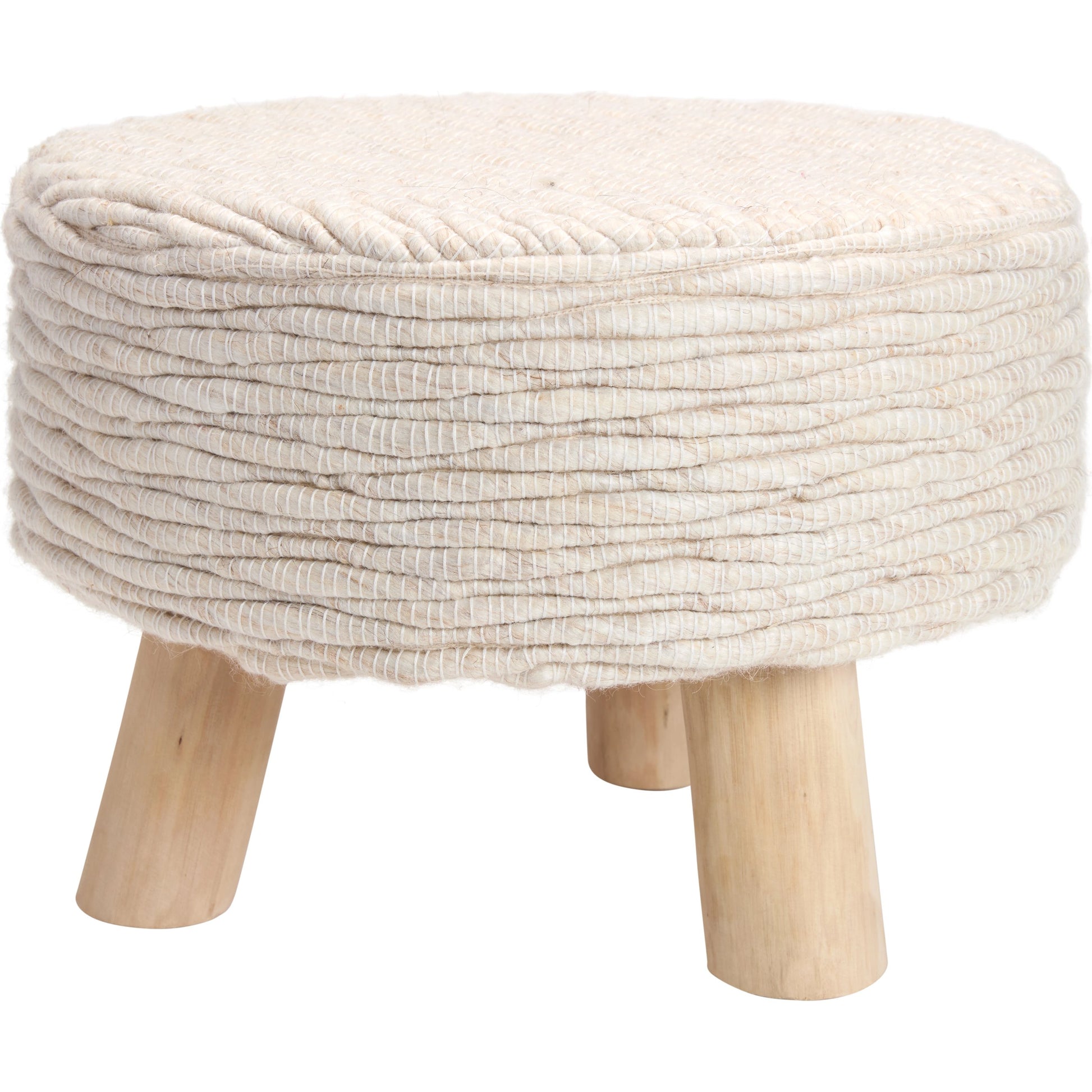 Penna Pouf by Jaipur Living in cream, white. Made from 96% wool 4% cotton in a cottage & farmhouse style.