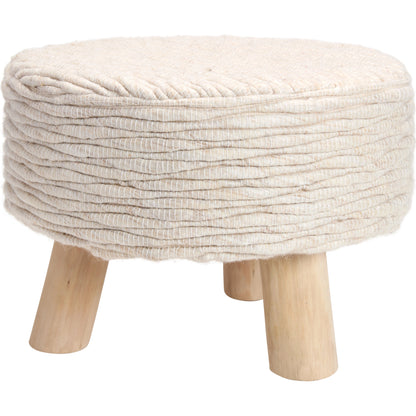 Penna Pouf by Jaipur Living in cream, white. Made from 96% wool 4% cotton in a cottage & farmhouse style.