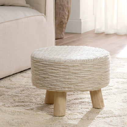 Penna Pouf by Jaipur Living in cream, white. Made from 96% wool 4% cotton in a cottage & farmhouse style.