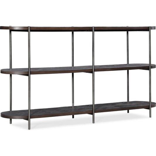 Commerce & Market Console Table by Hooker Furniture in dark wood. Made from fruit crate, carbon steel in a transitional style.