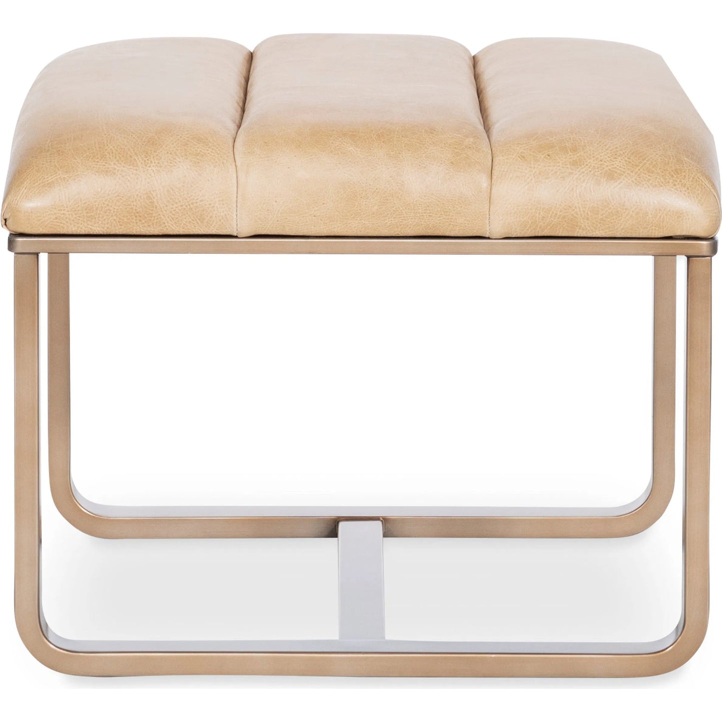 002 SI-2458608 | Additional Silo | Cooper Ottoman by Hooker Furniture in firenze ghiaia and gold metal. Made from leather in a traditional style.