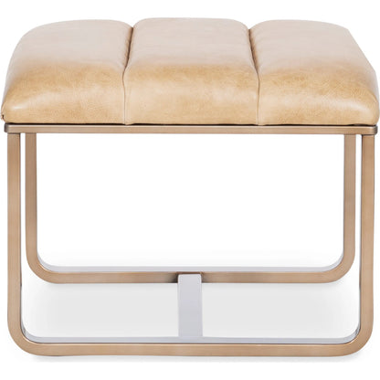 Cooper Ottoman by Hooker Furniture in firenze ghiaia and gold metal. Made from leather in a traditional style.