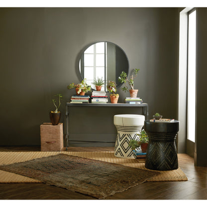 Commerce & Market Metal-Wood Console Table by Hooker Furniture in black. Made from white travertine stone, carbon steel in a transitional style.