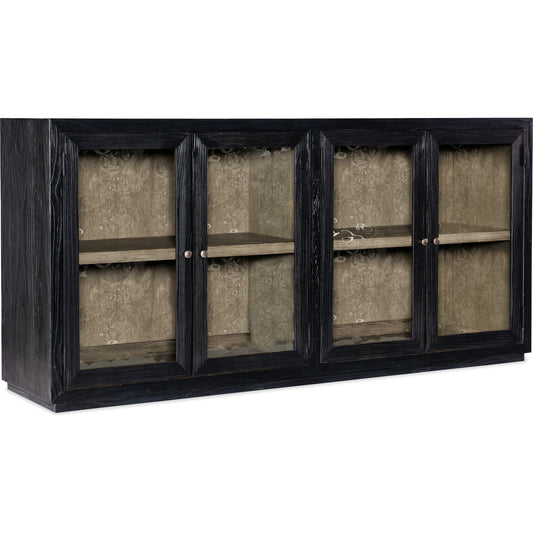 Linville Falls Shou Sugi Ban Server by Hooker Furniture in shadow, mink. Made from pine veneers, seeded glass in a modern style.