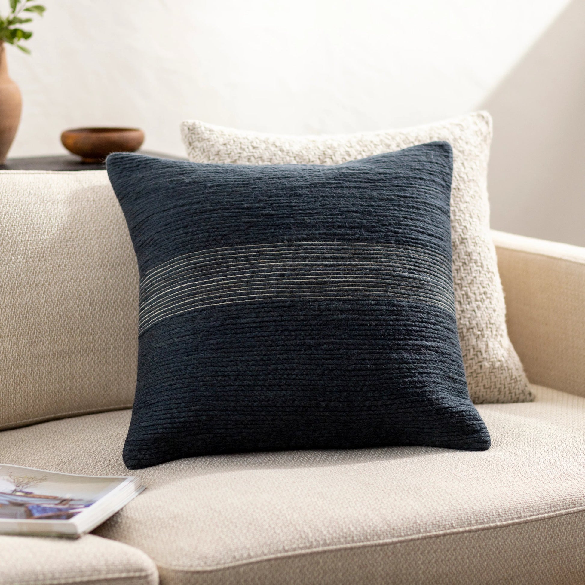 Penny Pillow - 486140 by Surya in onyx, sterling grey. Made from front: 100% wool, back: 100% cotton in a modern style.