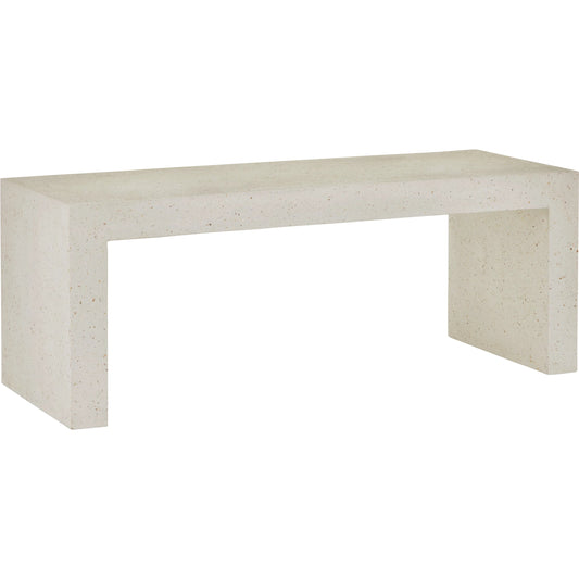 Carson Bench by Currey and Company in ivory terrazzo. Made from concrete, stone, shell in a modern style.