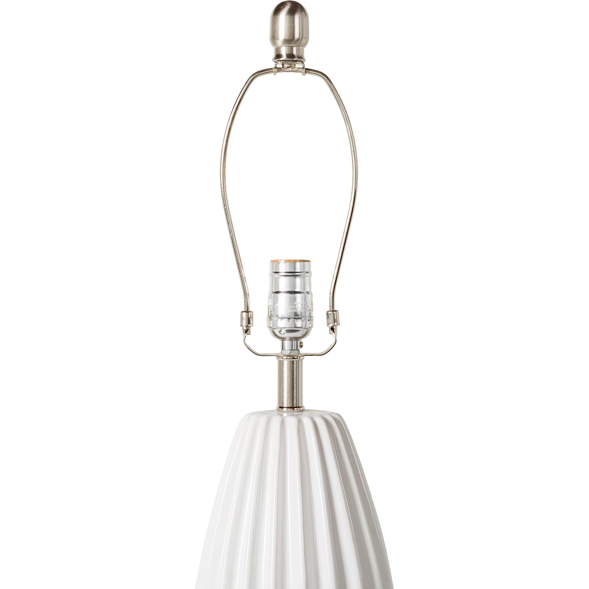 Pangong - 32539 by Surya in translucent, metallic nickel, white, beige and glazedplated. Made from shade (outside): linen, shade (inside): polyester, body: ceramic, finial: metal, harp: iron in a modern style.
