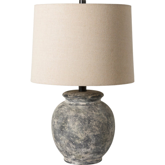 Aponi - 32540 by Livabliss in body: gray, shade (outside): beige, shade (inside): white, finial: black, harp: metallic - brass, cord: translucent and antiquedpainted. Made from shade (outside): linen, shade (inside): poly