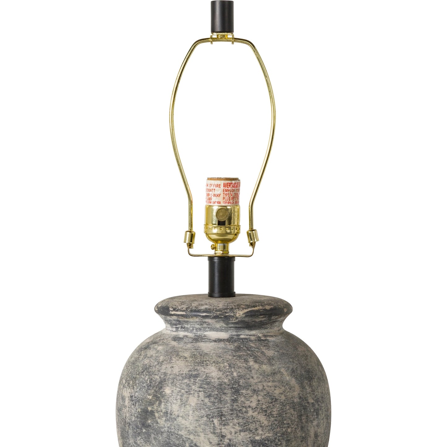 003 SI-1922331 | Closeup | Aponi - 32540 by Livabliss in body: gray, shade (outside): beige, shade (inside): white, finial: black, harp: metallic - brass, cord: translucent and antiquedpainted. Made from shade (outside): linen, shade (inside): polyester, b