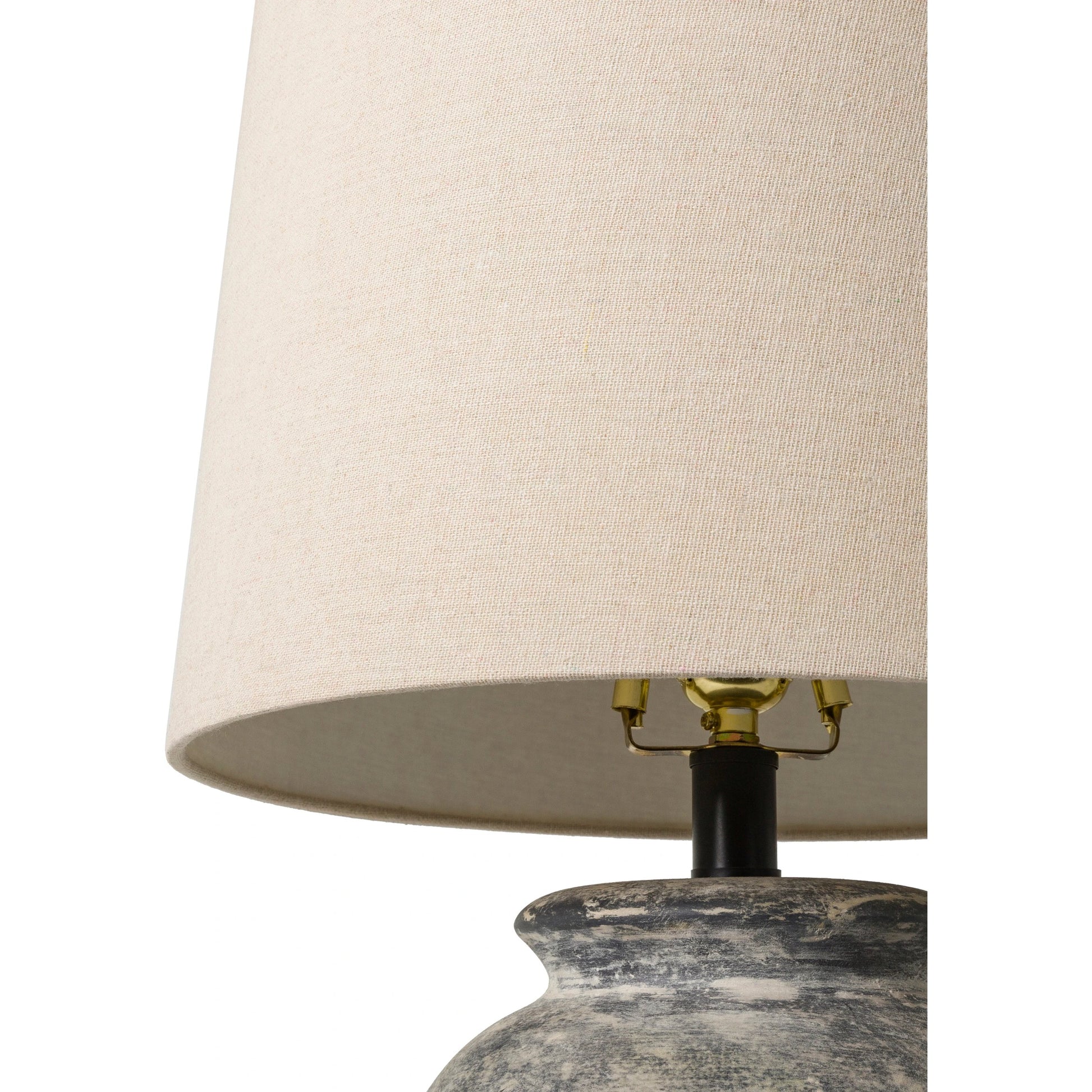 Aponi - 32540 by Livabliss in body: gray, shade (outside): beige, shade (inside): white, finial: black, harp: metallic - brass, cord: translucent and antiquedpainted. Made from shade (outside): linen, shade (inside): polyester, b
