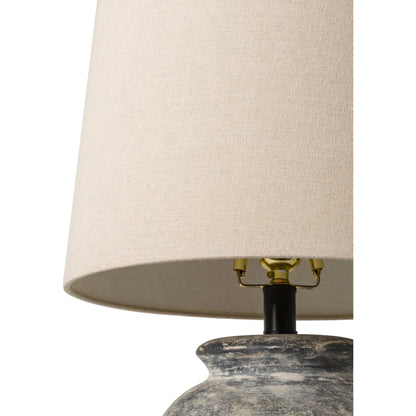 Aponi - 32540 by Livabliss in body: gray, shade (outside): beige, shade (inside): white, finial: black, harp: metallic - brass, cord: translucent and antiquedpainted. Made from shade (outside): linen, shade (inside): polyester, b