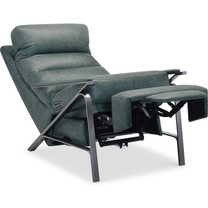 Elixir Power Recliner with Power Headrest by Hooker Furniture in dark gunmetal metal. Made from leather in a traditional style.