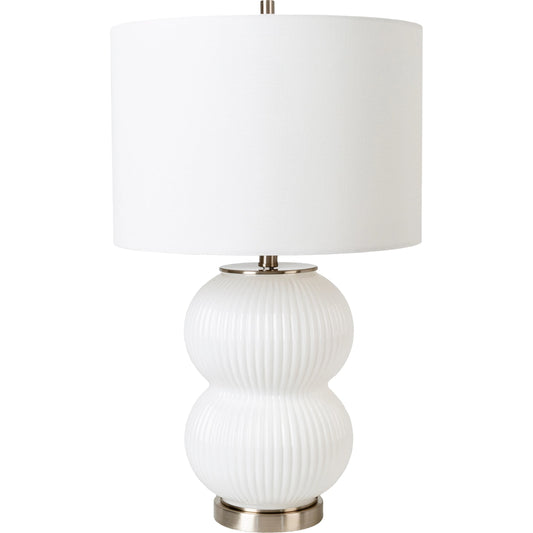 Prenton - 29881 by Surya in white and brushedtexturedbrushed. Made from shade (outside): linen, body: glass, base: steel, finial: metal in a modern style.