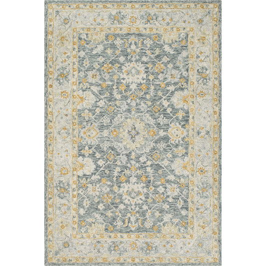 Panipat Rug - 22941 by Surya in deep teal, sage, beige, mustard, ivory, pale blue. Made from 100% wool in a unique style.